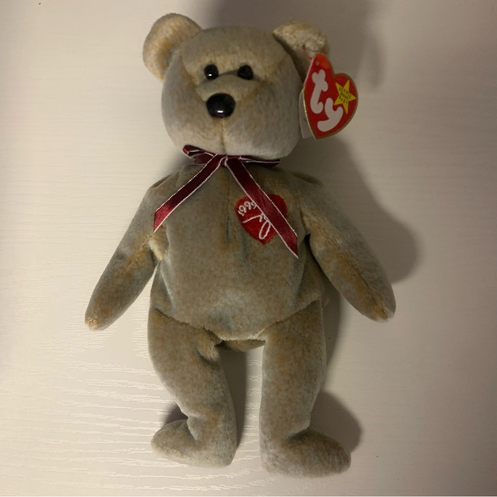 TY Signature Tan Stuffed Bear with Red Bow